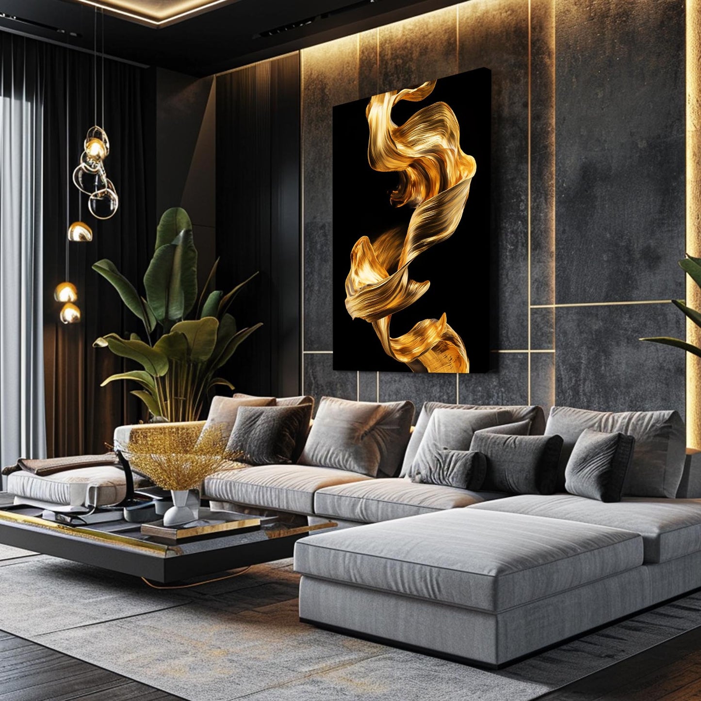 Silken Gold Ribbon Prints – styled in a furnished interior