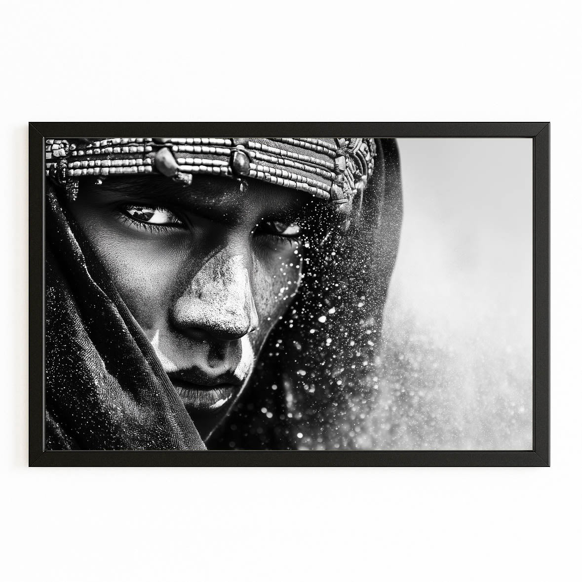 Silver Adorned Portrait Black Wall Art Photography — photography canvas print, with Premium Black frame on white background