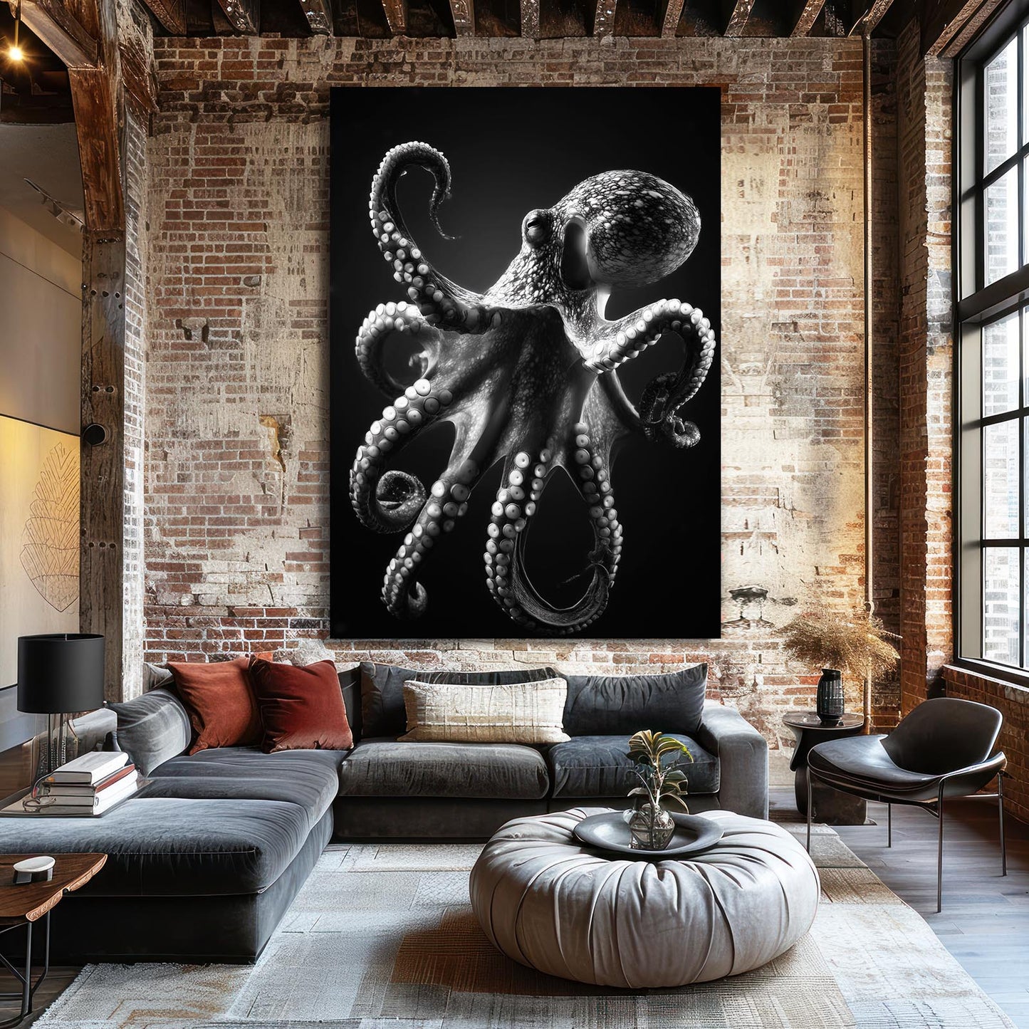 Silver Etch Study Octopus Wall Decor – styled in a furnished interior