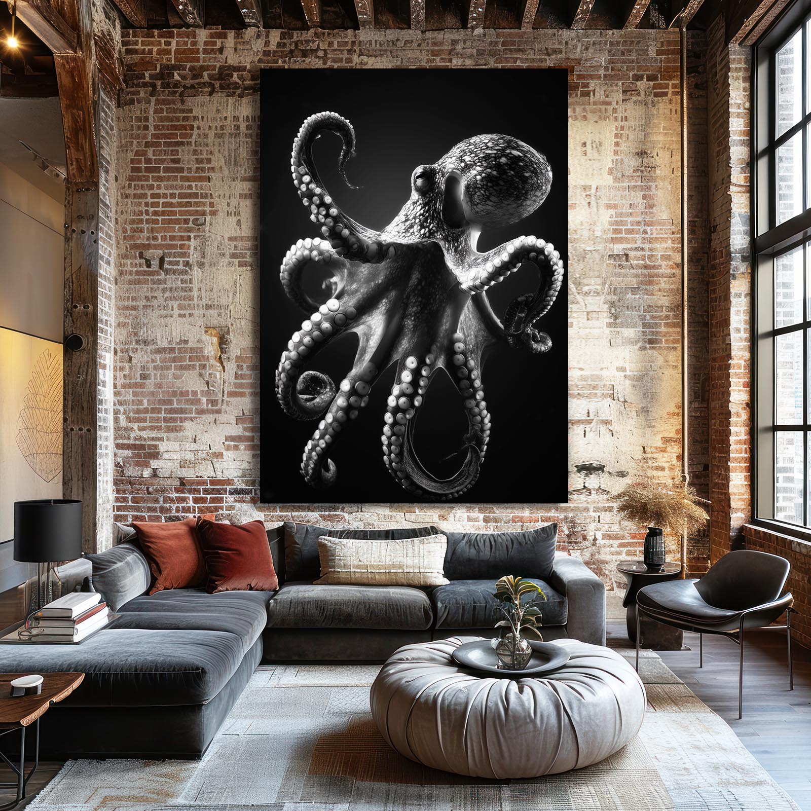 Silver Etch Study Octopus Wall Decor – styled in a furnished interior