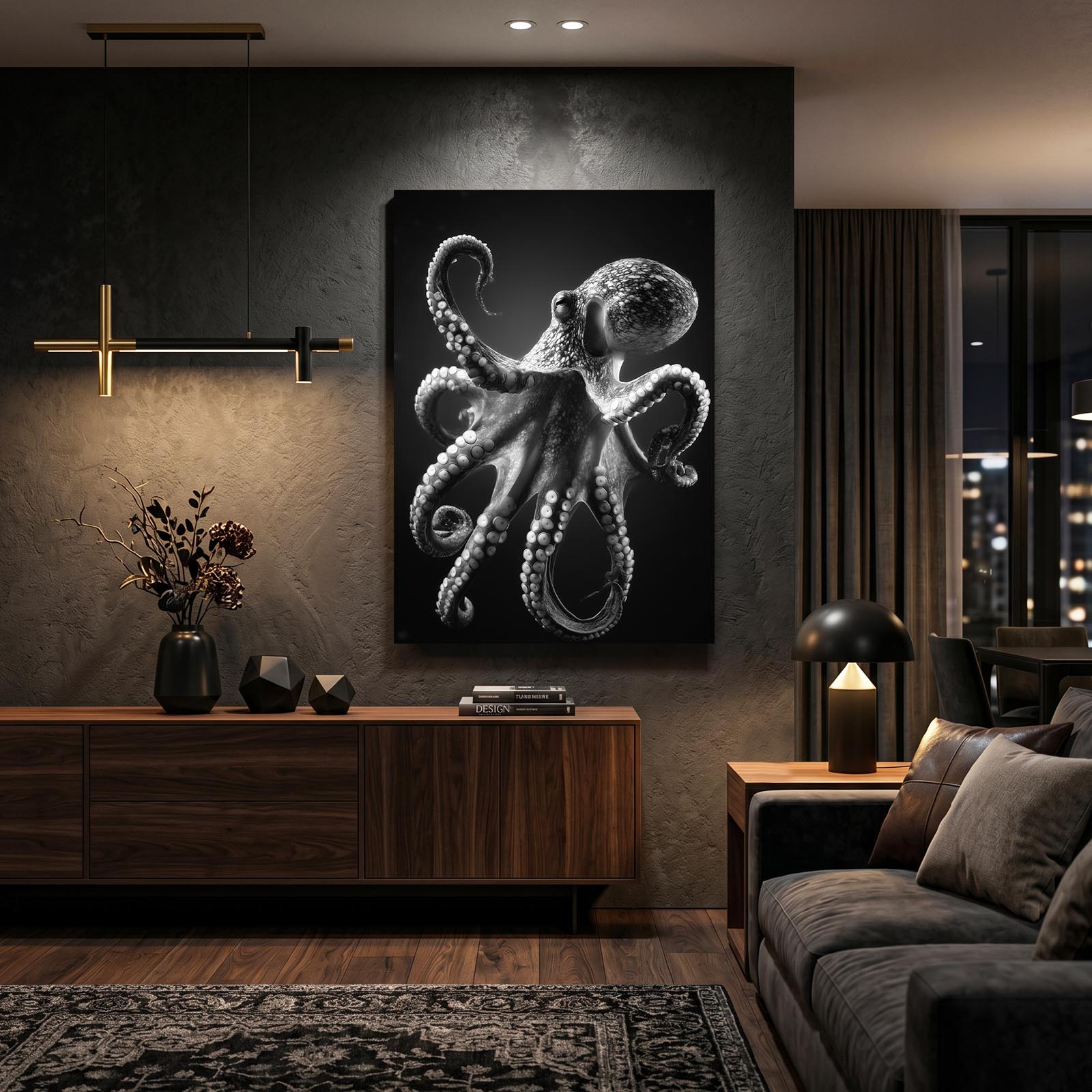 Silver Etch Study Octopus Wall Decor – styled in a furnished interior
