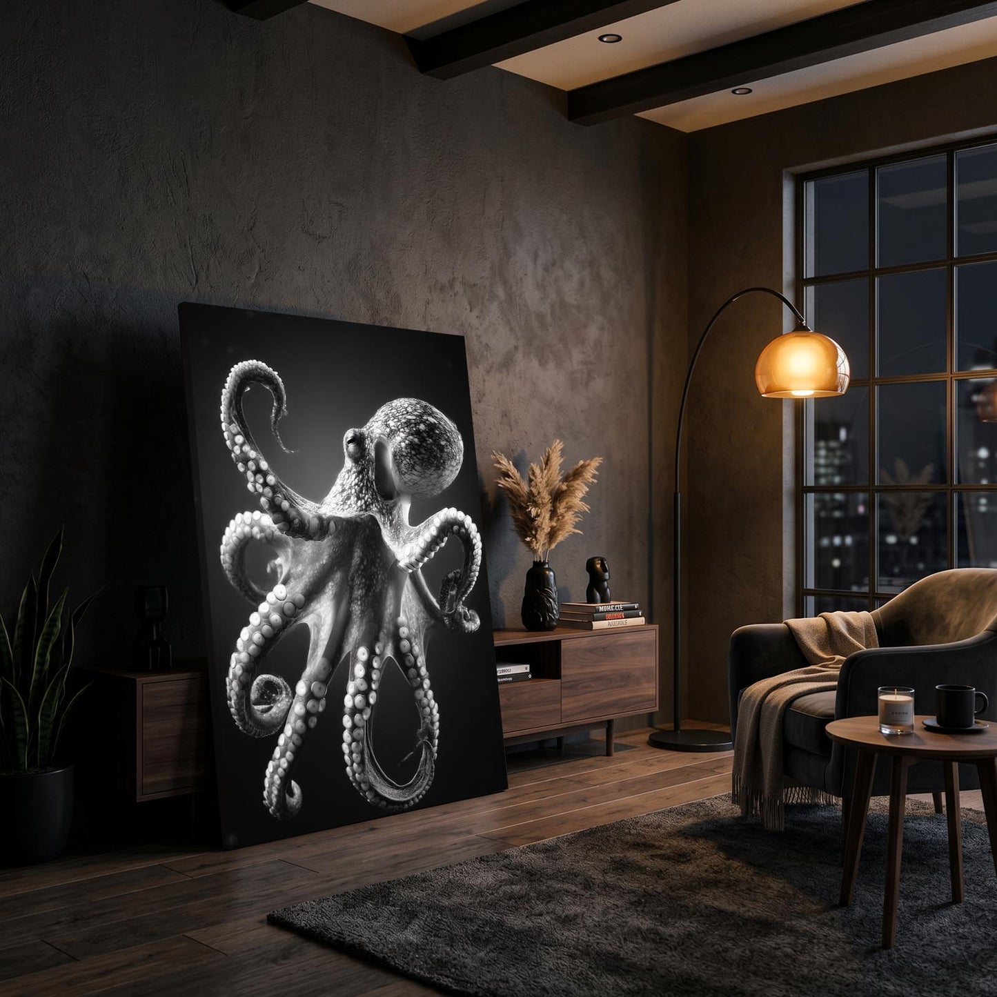 Silver Etch Study Octopus Wall Decor – styled in a furnished interior