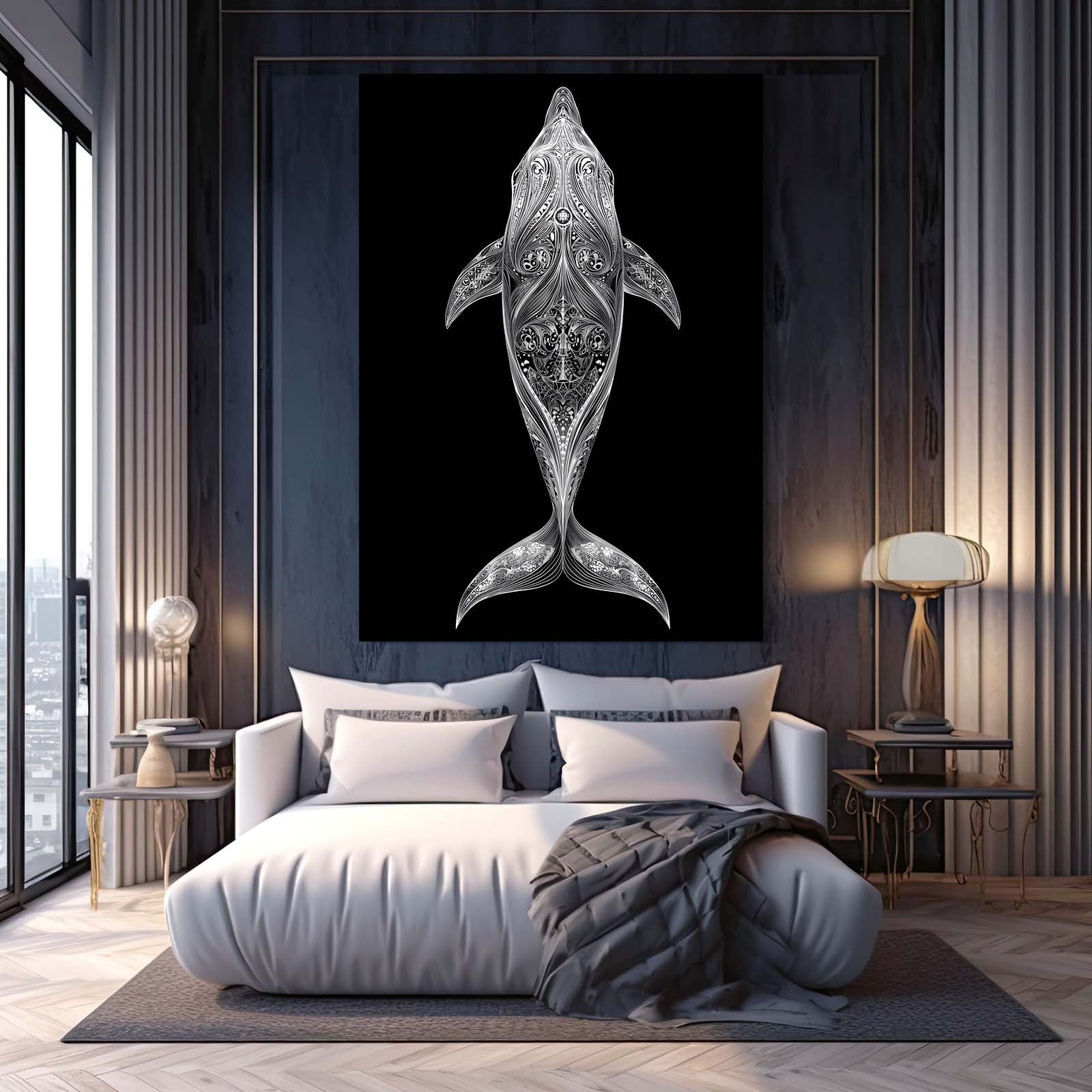 Silver Filigree Dolphin Art – styled in a furnished interior