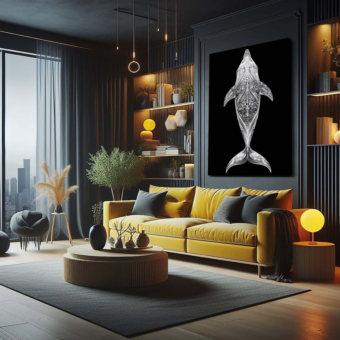 Silver Filigree Dolphin Art – styled in a furnished interior