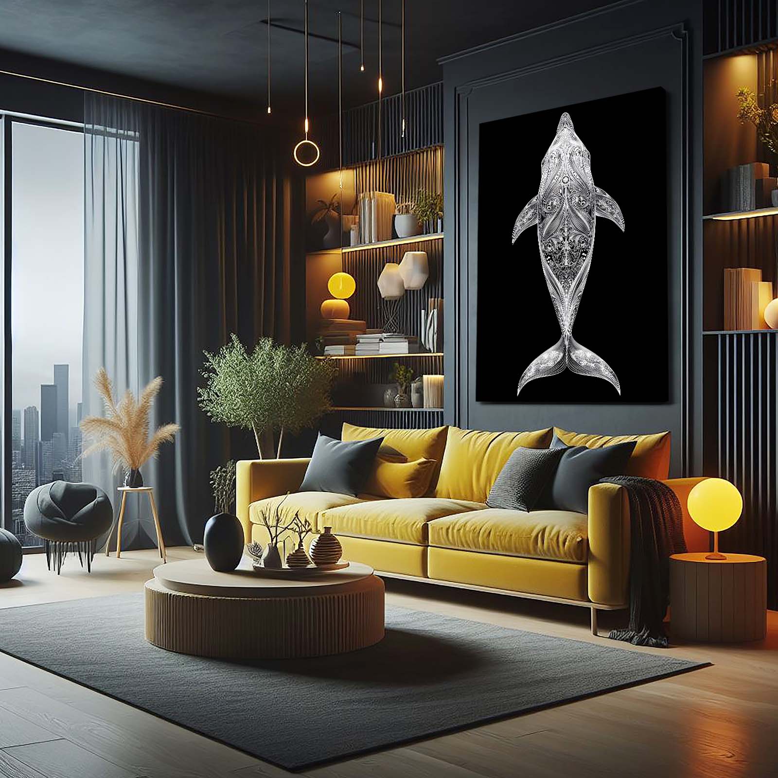 Silver Filigree Dolphin Art – styled in a furnished interior