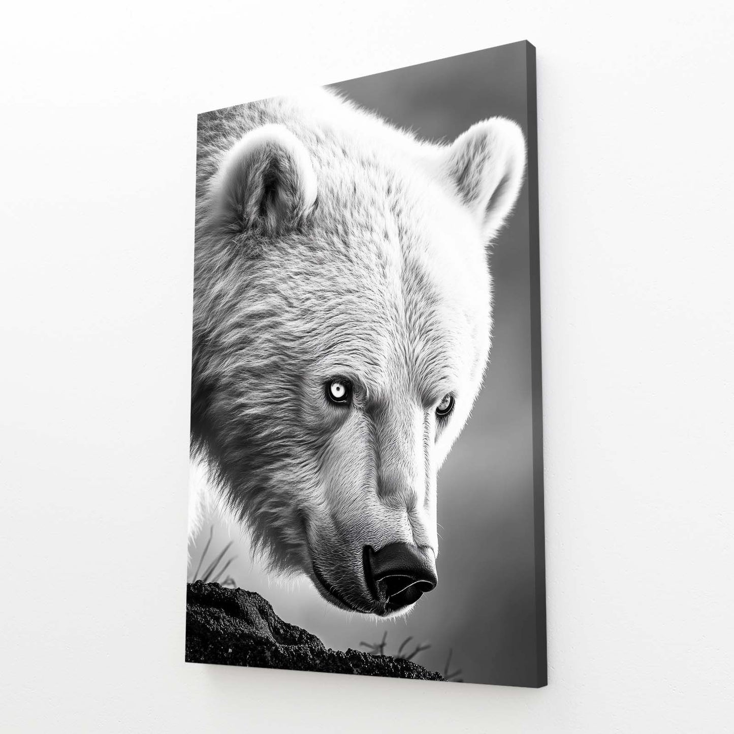 Silver Fur Closeup Bear Wall Decor — photography canvas print, angled canvas view on white background