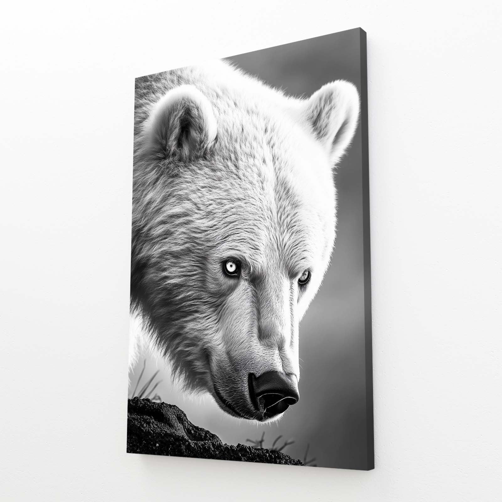 Silver Fur Closeup Bear Wall Decor — photography canvas print, angled canvas view on white background