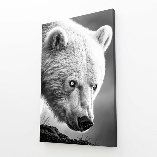 Silver Fur Closeup Bear Wall Decor — photography canvas print, angled canvas view on white background