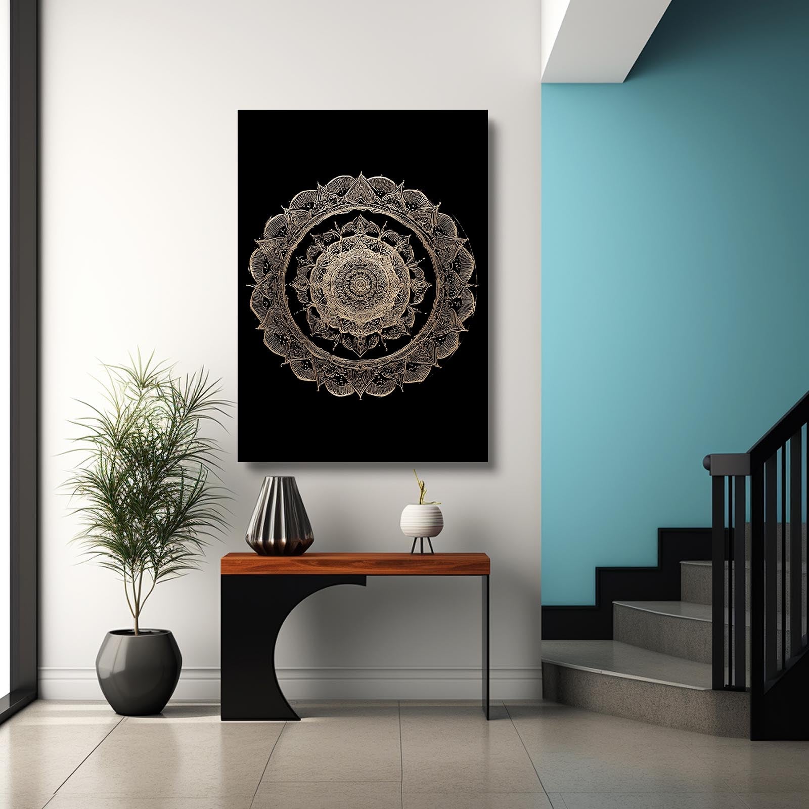 Silver Mandala Bloom Gold Wall Decor – styled in a furnished interior