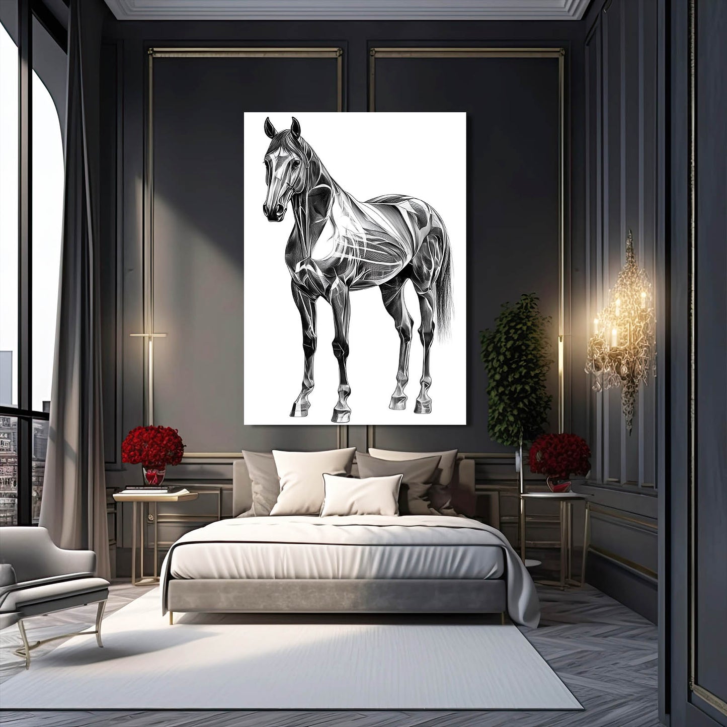 Silver Stance Study Horse Canvas Art — minimalist canvas print, styled in a furnished interior