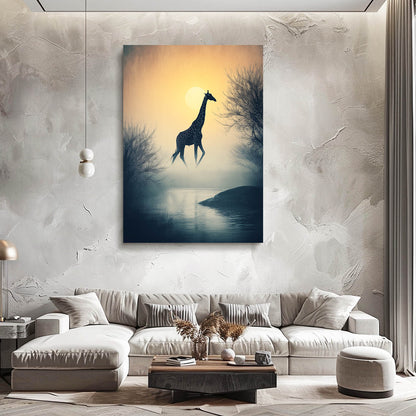 Modern living room with a giraffe painting on the wall