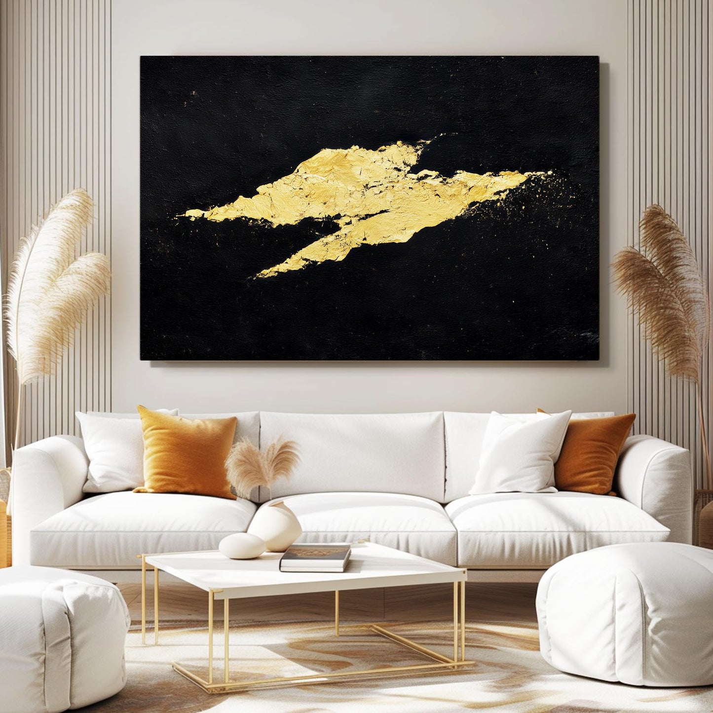 Single Gold Stroke Prints – styled in a furnished interior