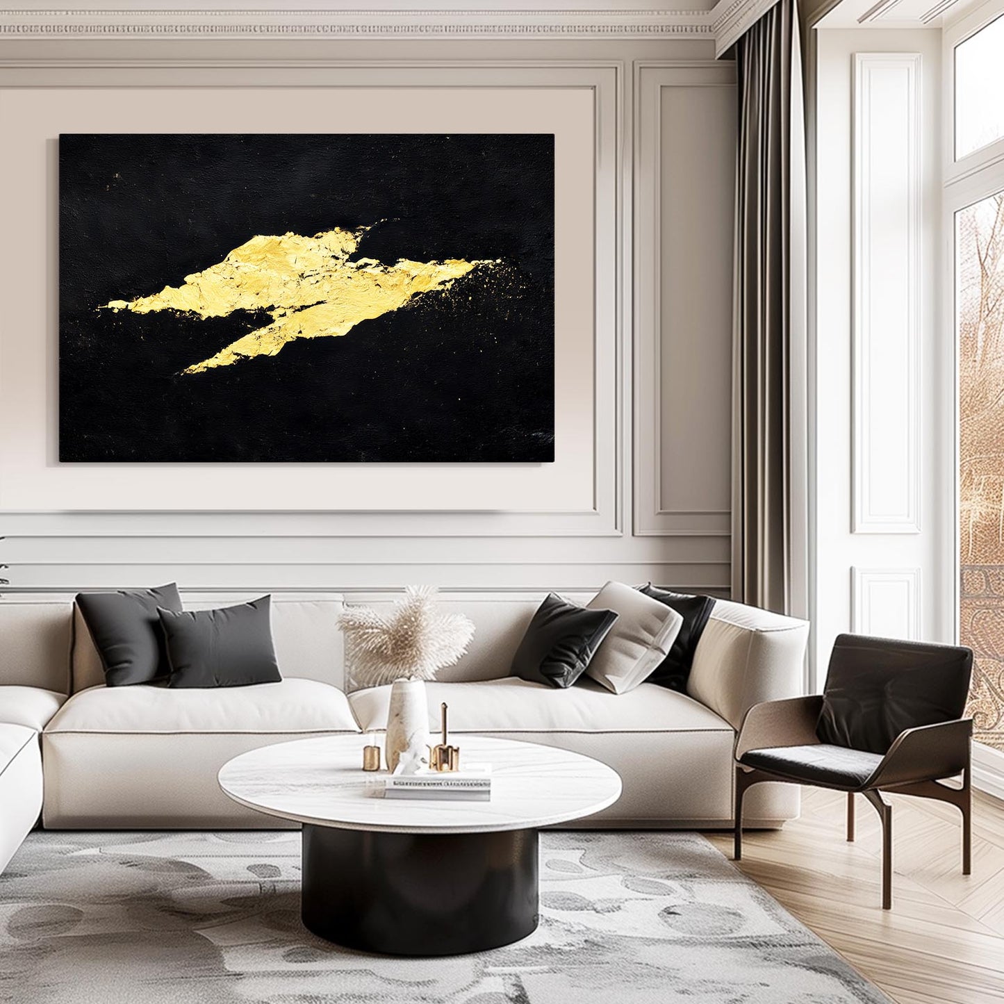 Single Gold Stroke Prints – styled in a furnished interior