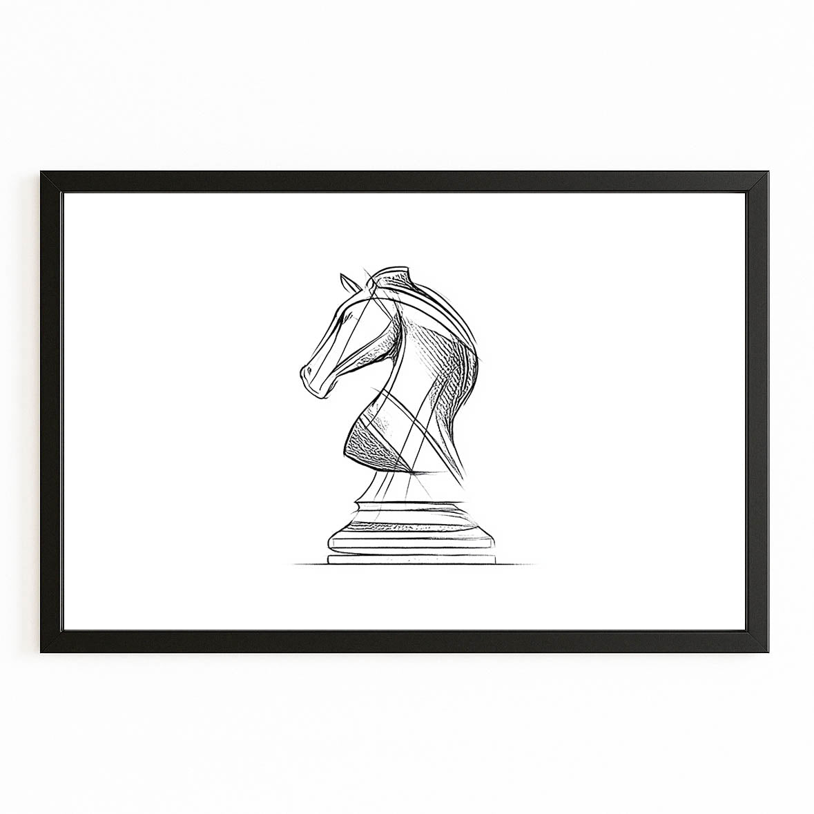 Single Line Knight Chess Prints – with Premium Black frame on white background