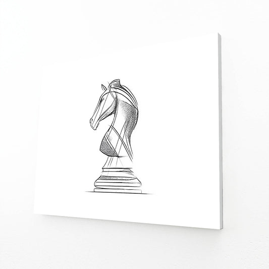 Single Line Knight Chess Prints – angled canvas view on white background