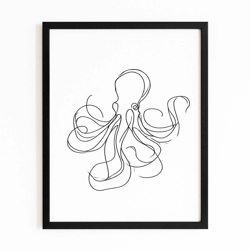 Single Line Sketch Octopus Art – with Premium Black frame on white background