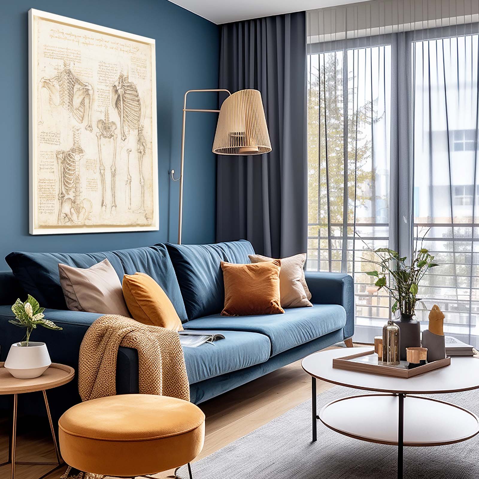Skeleton Anatomy Studies Da Vinci Prints – styled in a furnished interior