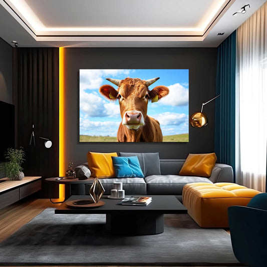 Sky Cow Wall Art – angled canvas view on white background