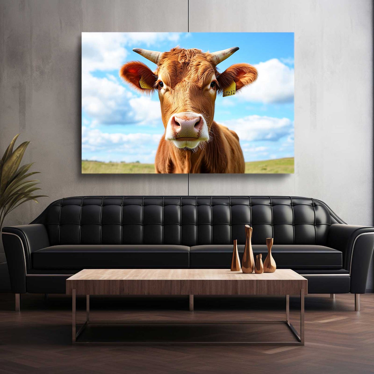 Sky Cow Wall Art – angled canvas view on white background