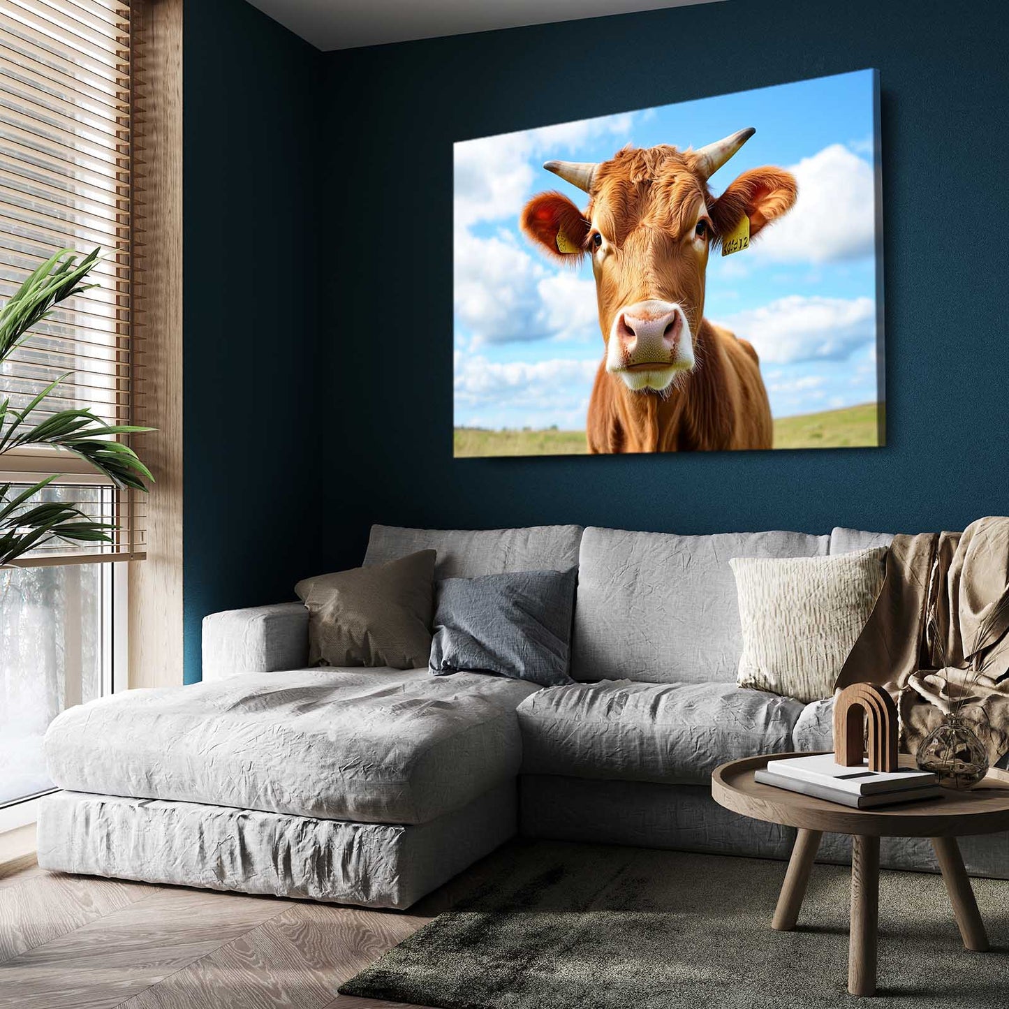 Sky Cow Wall Art – angled canvas view on white background