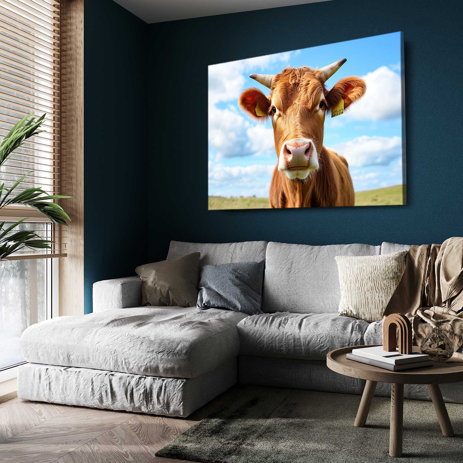 Sky Cow Wall Art – angled canvas view on white background