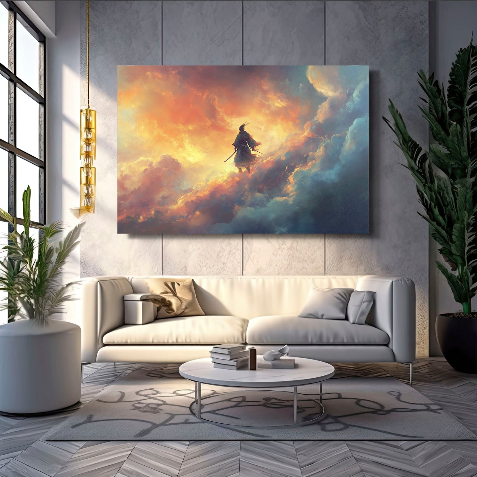 Sky Samurai Horse Canvas Art – angled canvas view on white background
