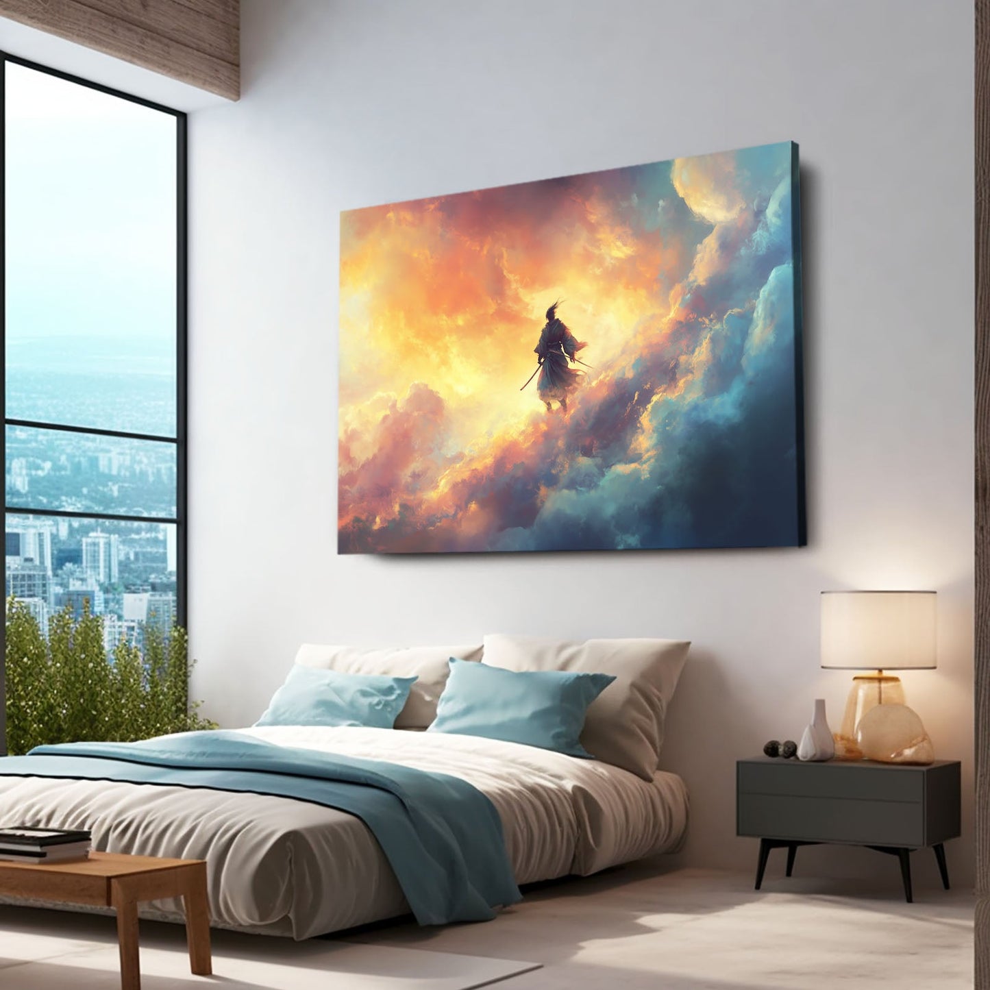 Sky Samurai Horse Canvas Art – angled canvas view on white background