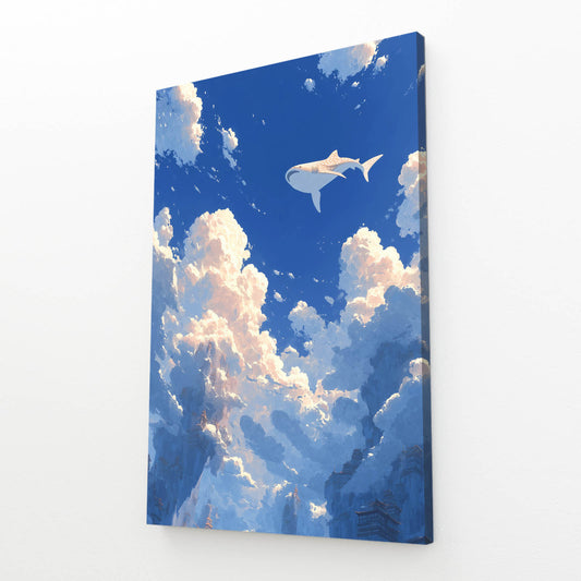 Sky Swimmer Clouds Shark Canvas Art – angled canvas view on white background