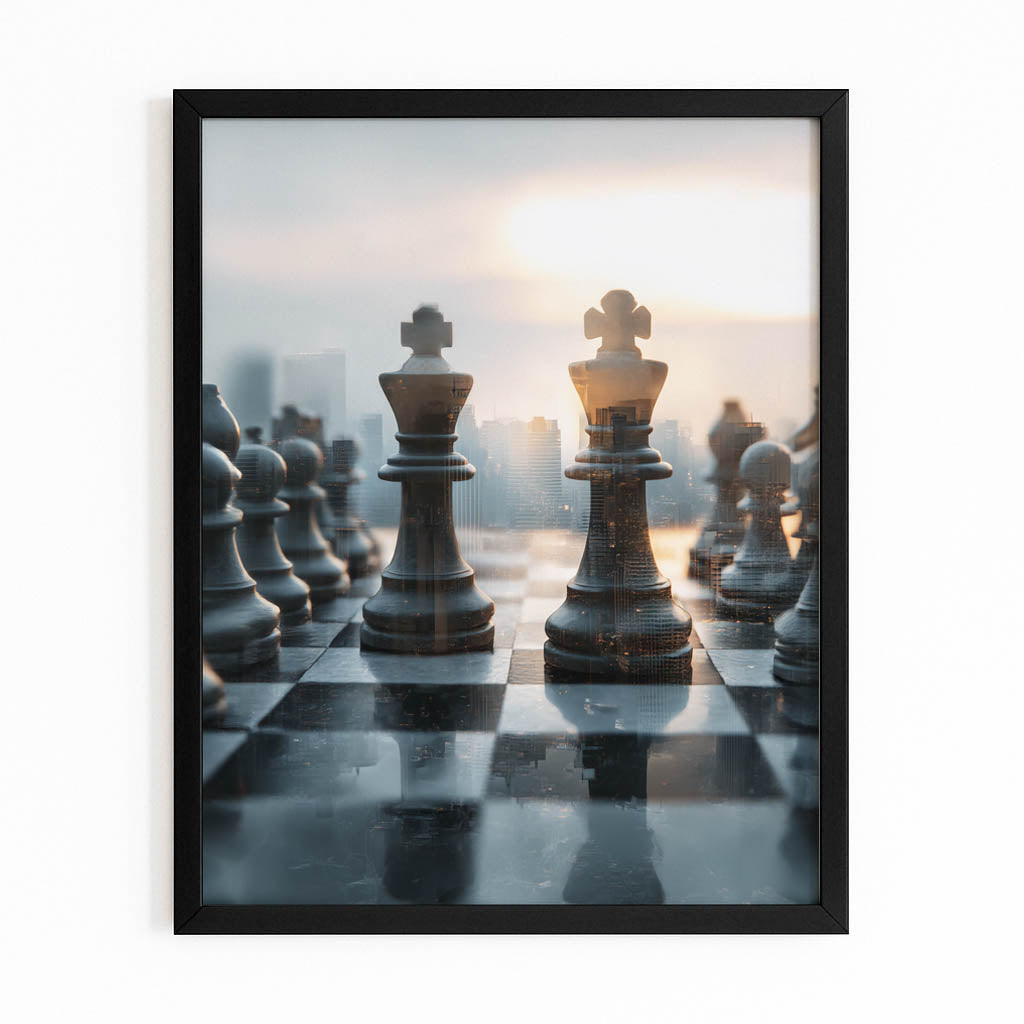 Skyline Board Dawn Chess Prints – with Premium Black frame on white background