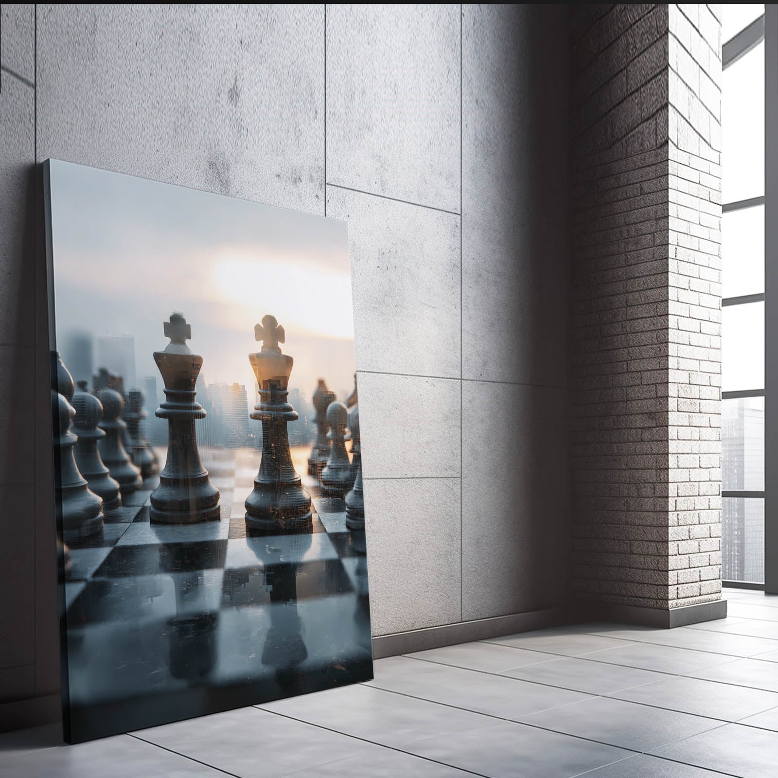 Skyline Board Dawn Chess Prints – styled in a furnished interior