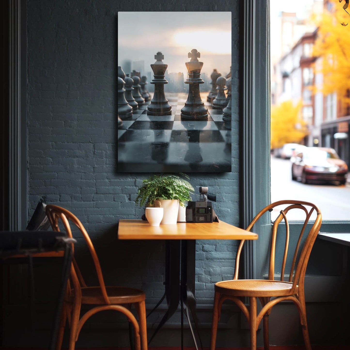 Skyline Board Dawn Chess Prints – styled in a furnished interior