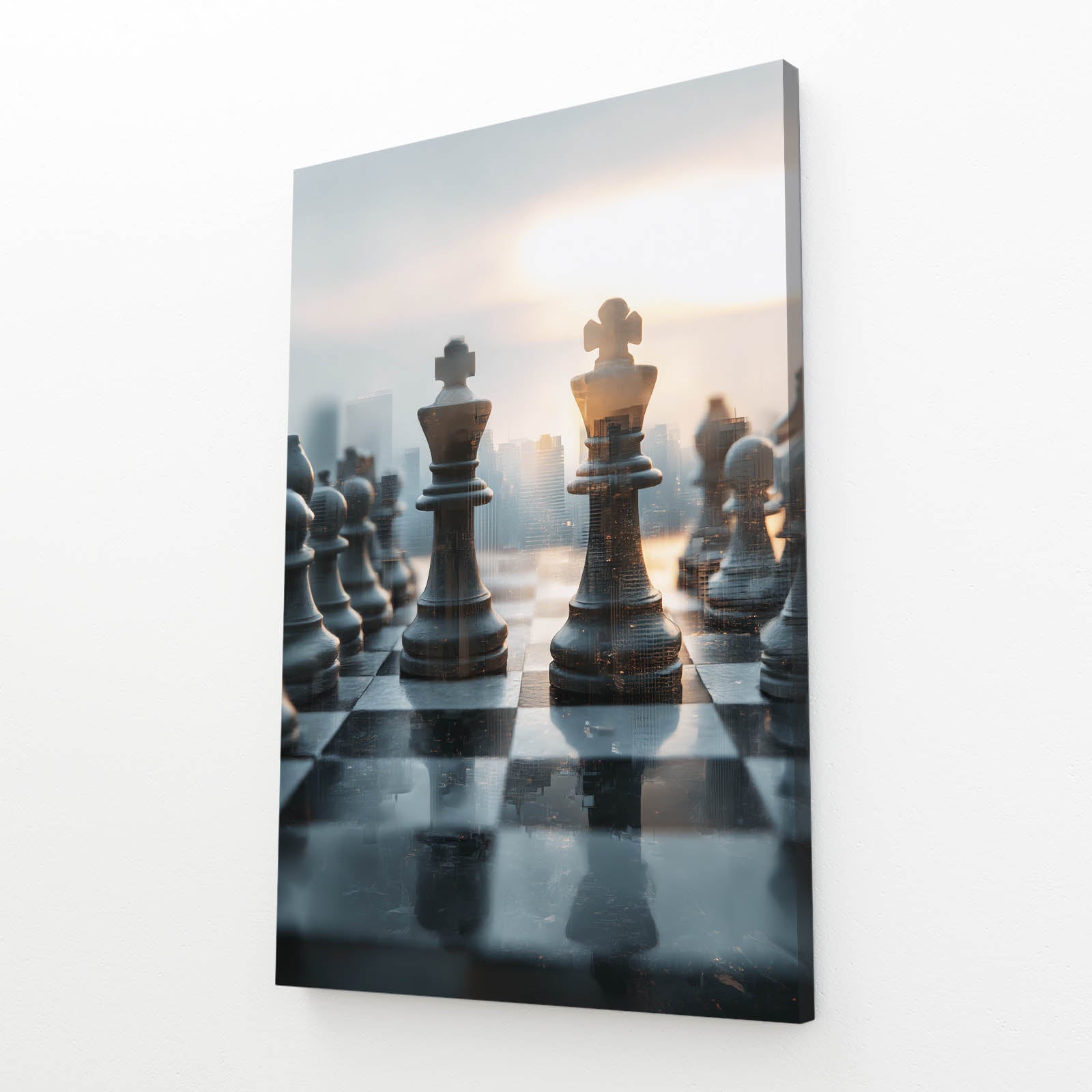 Skyline Board Dawn Chess Prints – angled canvas view on white background