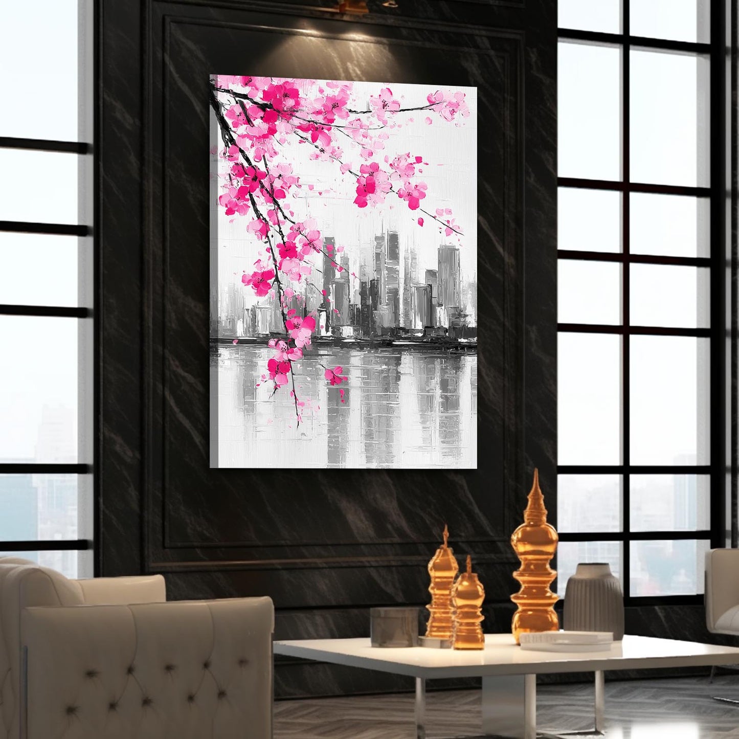 Skyline Ink Branch Cherry Blossom Wall Decor – styled in a furnished interior