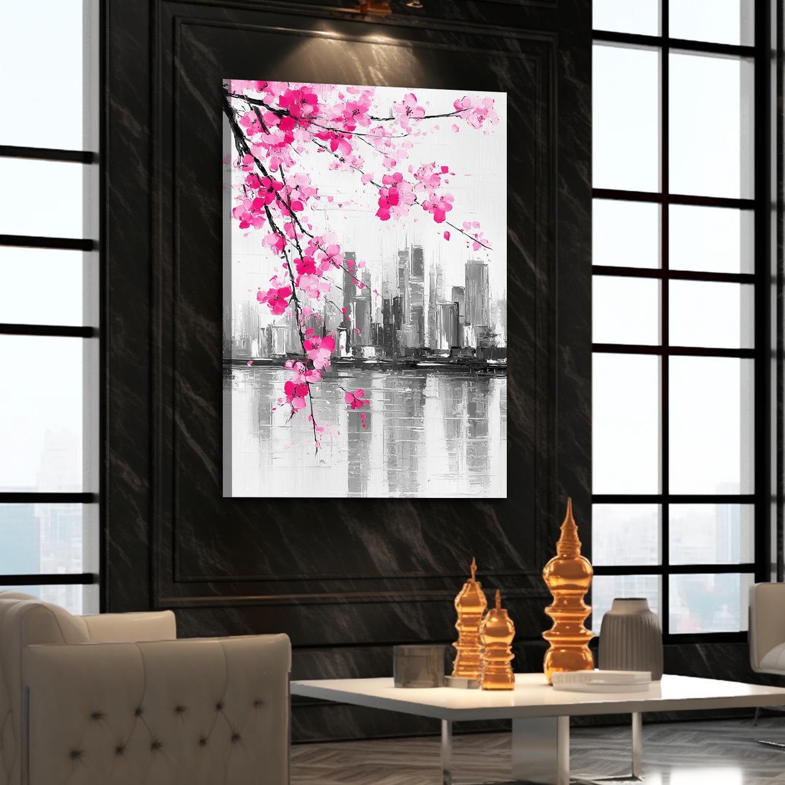 Skyline Ink Branch Cherry Blossom Wall Decor – styled in a furnished interior