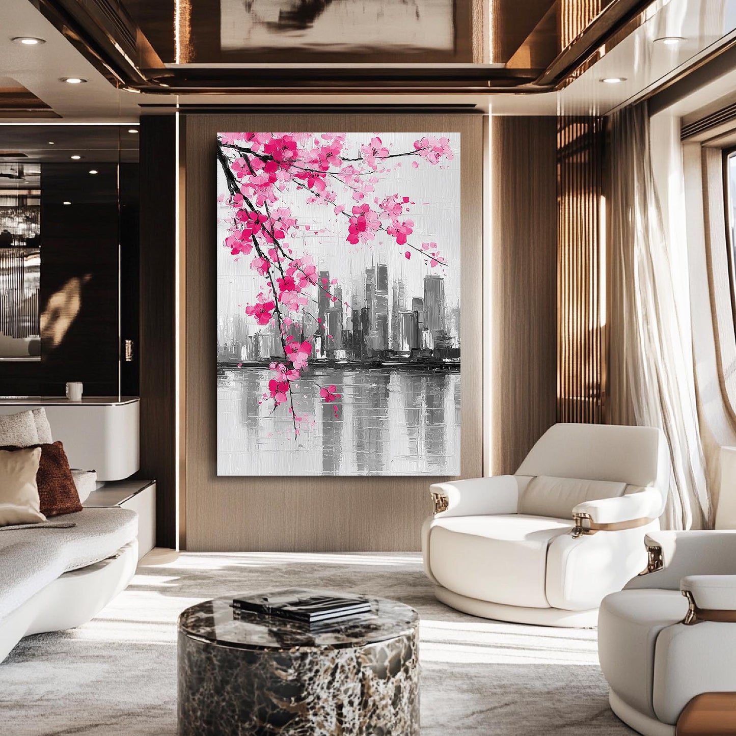 Skyline Ink Branch Cherry Blossom Wall Decor – styled in a furnished interior