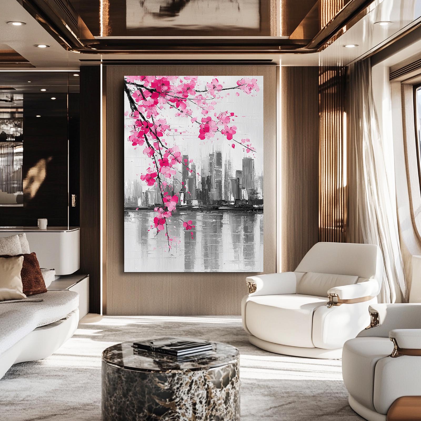 Skyline Ink Branch Cherry Blossom Wall Decor – styled in a furnished interior
