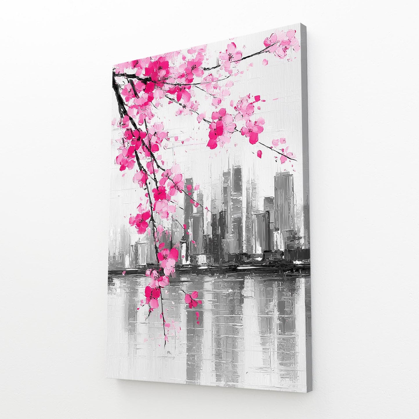 Skyline Ink Branch Cherry Blossom Wall Decor – angled canvas view on white background