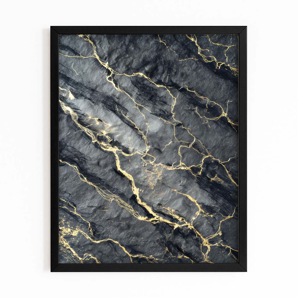 Slate Gold Veins Wall Decor – with Premium Black frame on white background