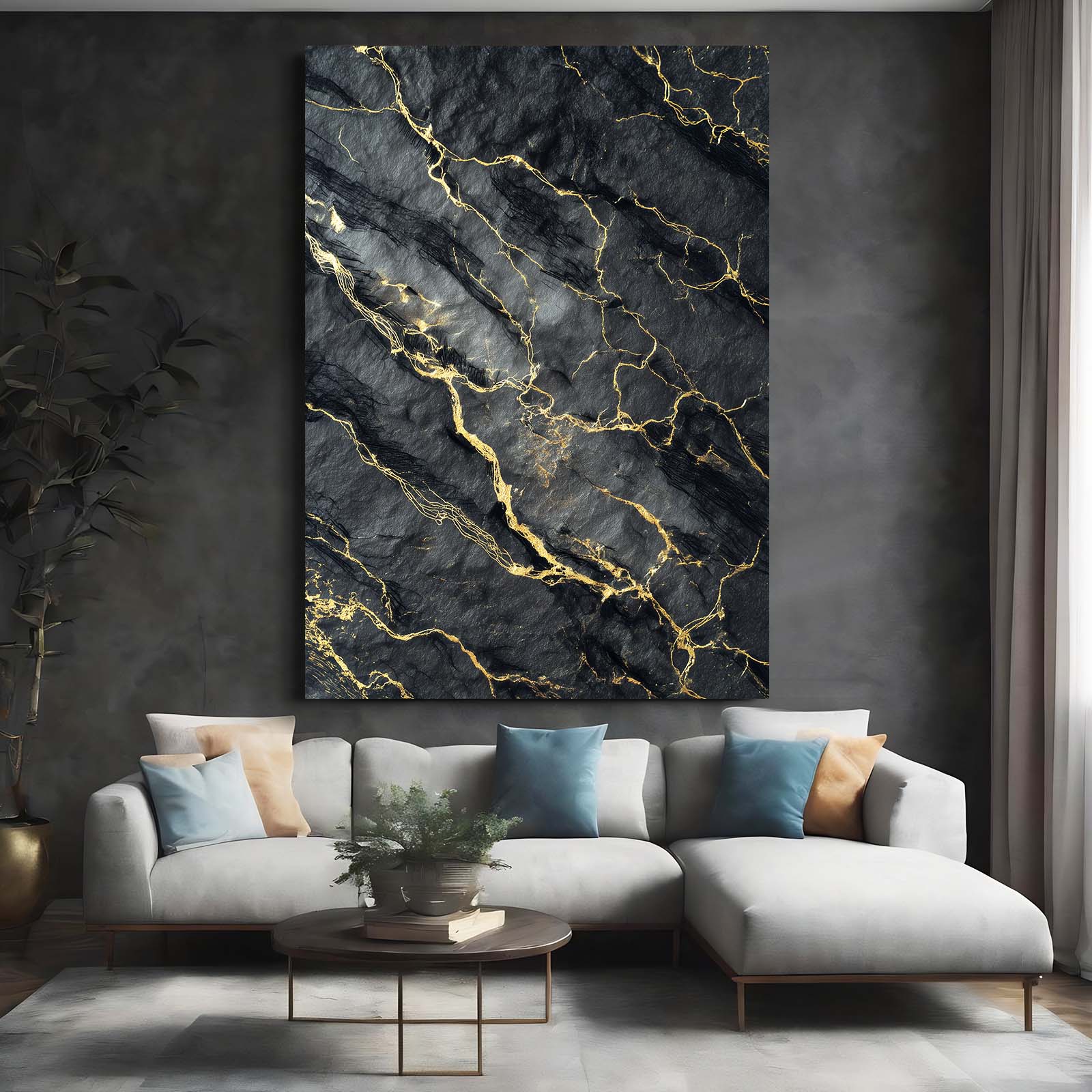 Slate Gold Veins Wall Decor – styled in a furnished interior