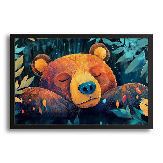 Sleeping Bear Art — contemporary canvas print in blue tones, with Premium Black frame on white background