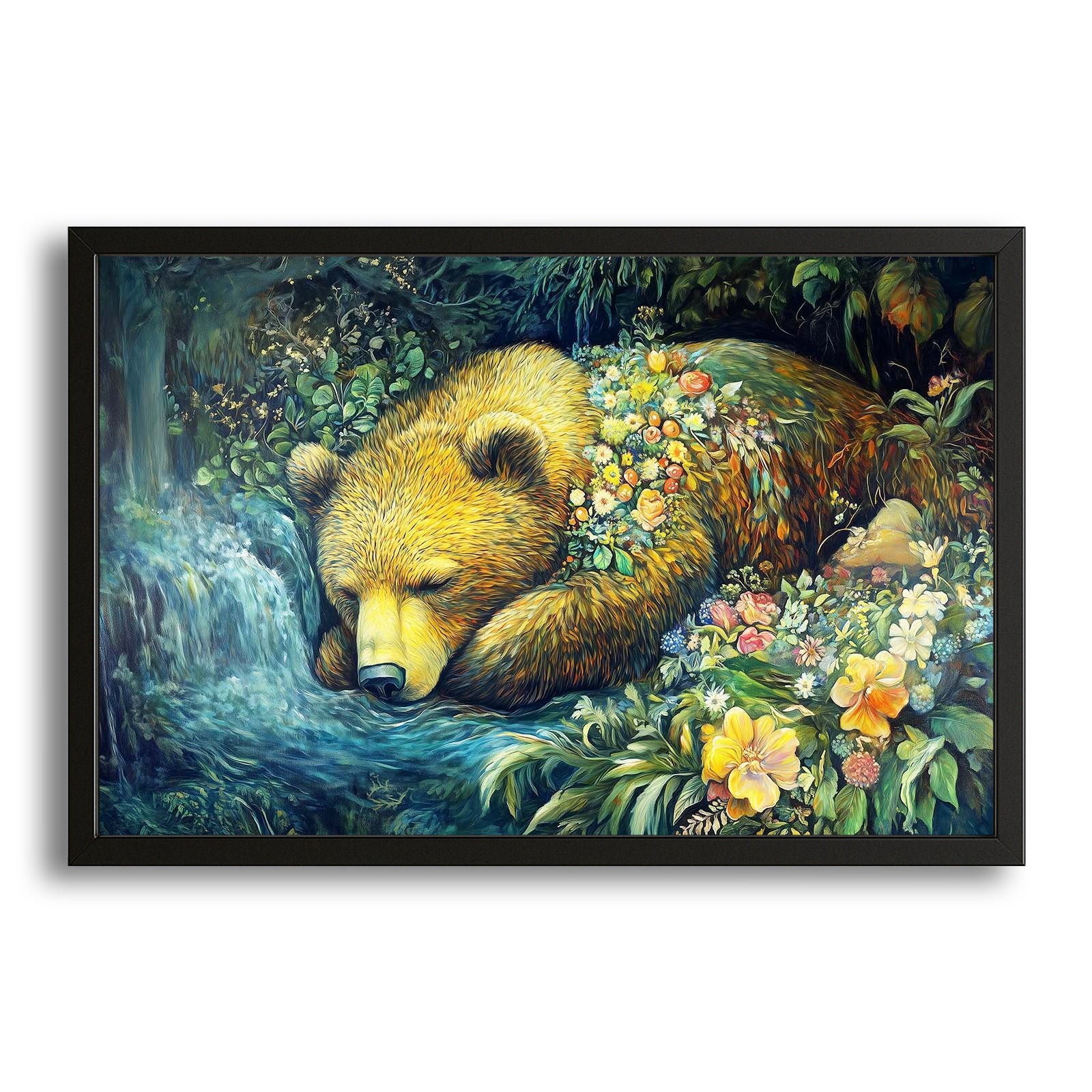 Sleeping Bear Dunes Art — contemporary canvas print in blue tones, with Premium Black frame on white background