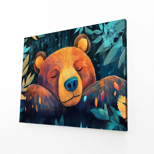 Sleeping Bloom Cub Bear Art — contemporary canvas print, angled canvas view on white background