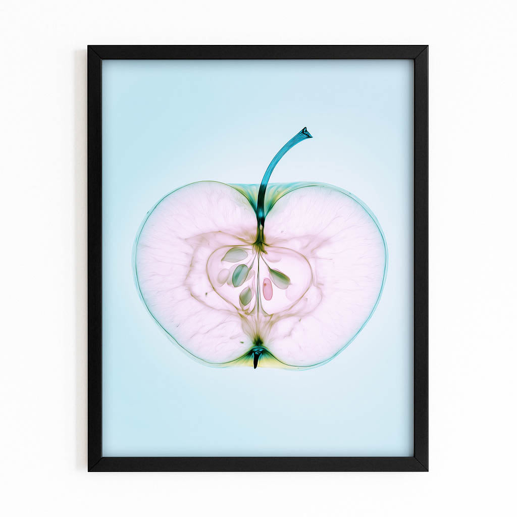 Sliced Blue Pastel Apple Art – with Premium Black frame on white background