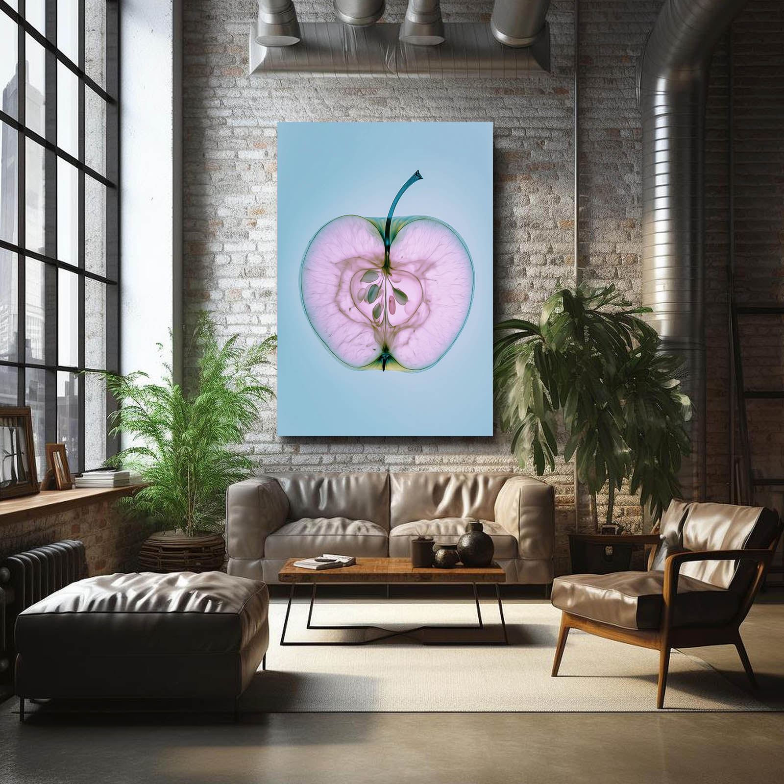 Sliced Blue Pastel Apple Art – styled in a furnished interior