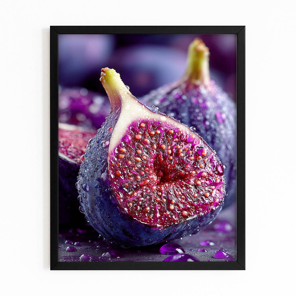 Sliced Fig Macro Fruit Canvas – with Premium Black frame on white background