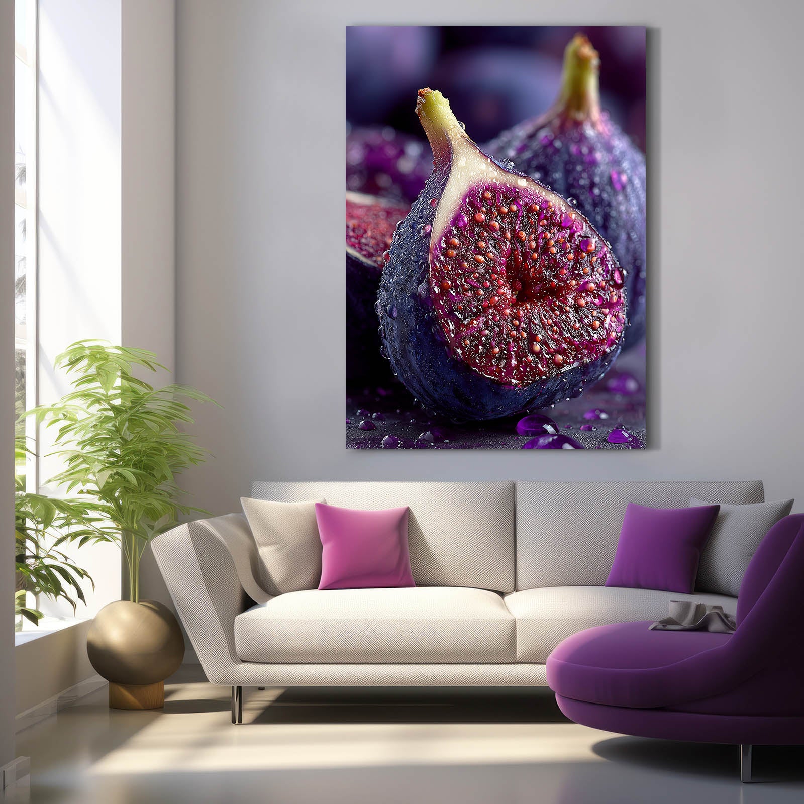 Sliced Fig Macro Fruit Canvas – styled in a furnished interior