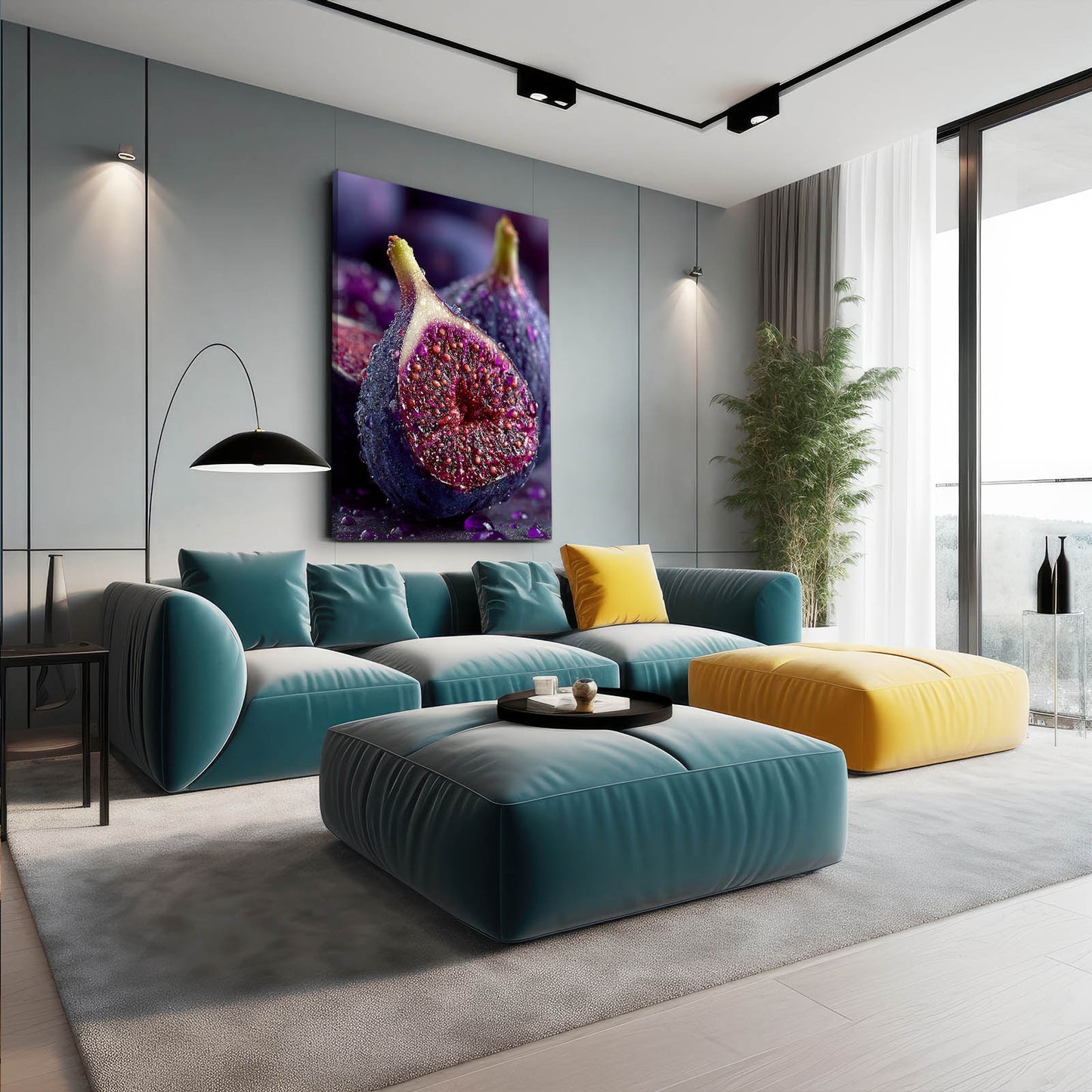 Sliced Fig Macro Fruit Canvas – styled in a furnished interior