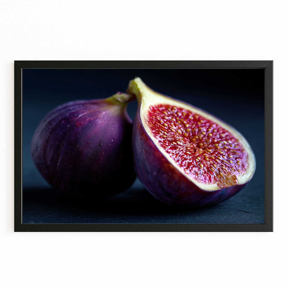 Sliced Fig Purple Fruit Prints – with Premium Black frame on white background