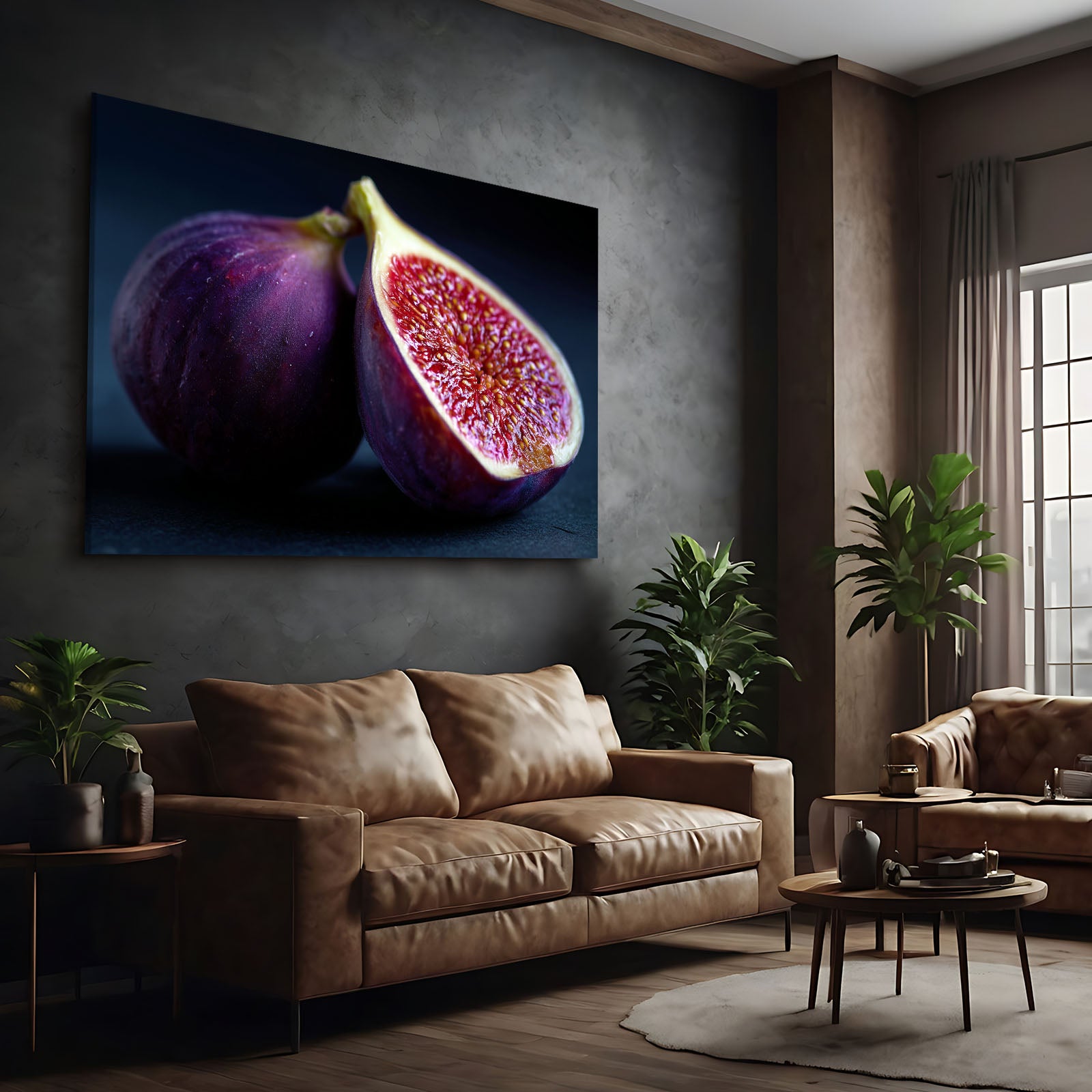 Sliced Fig Purple Fruit Prints – styled in a furnished interior