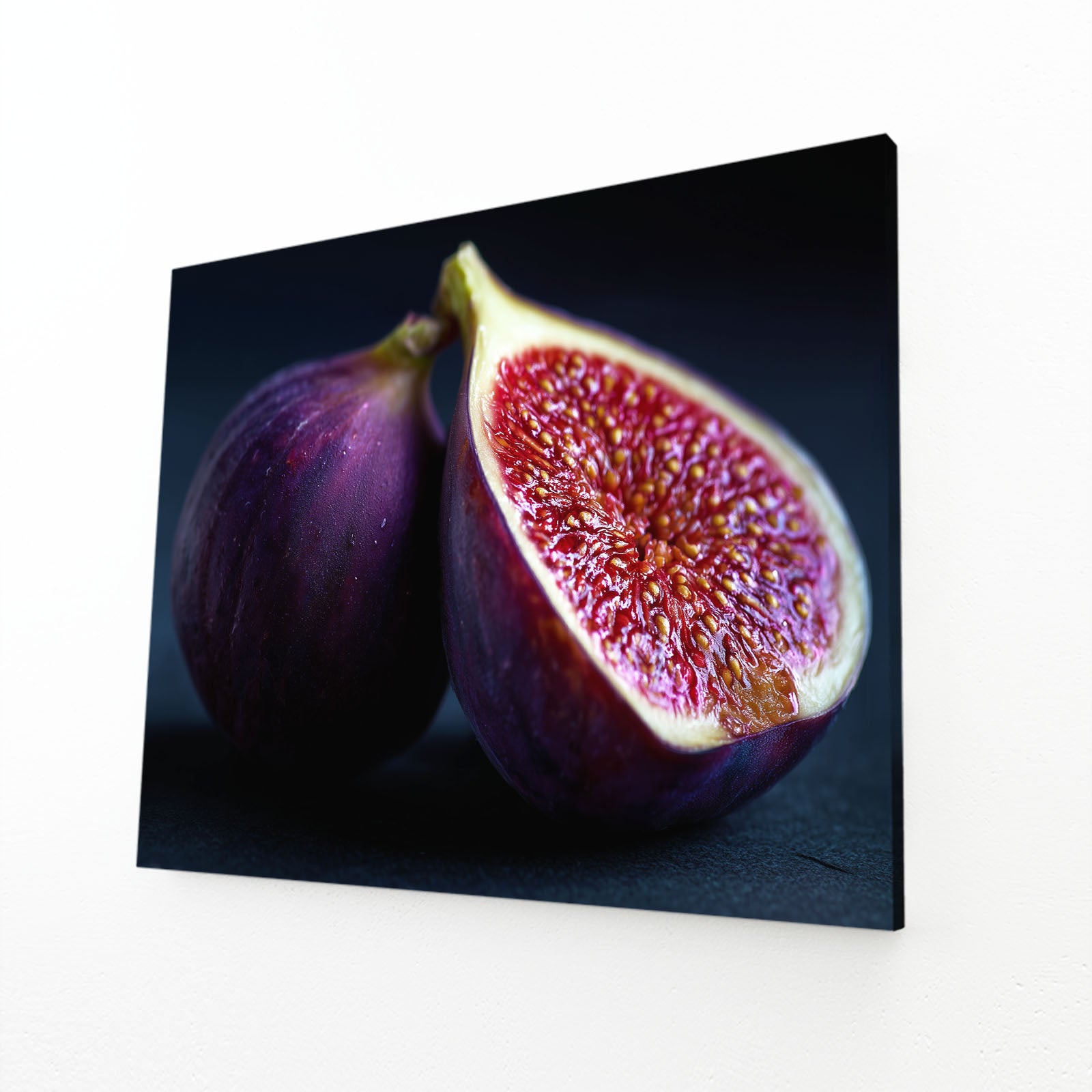 Sliced Fig Purple Fruit Prints – angled canvas view on white background